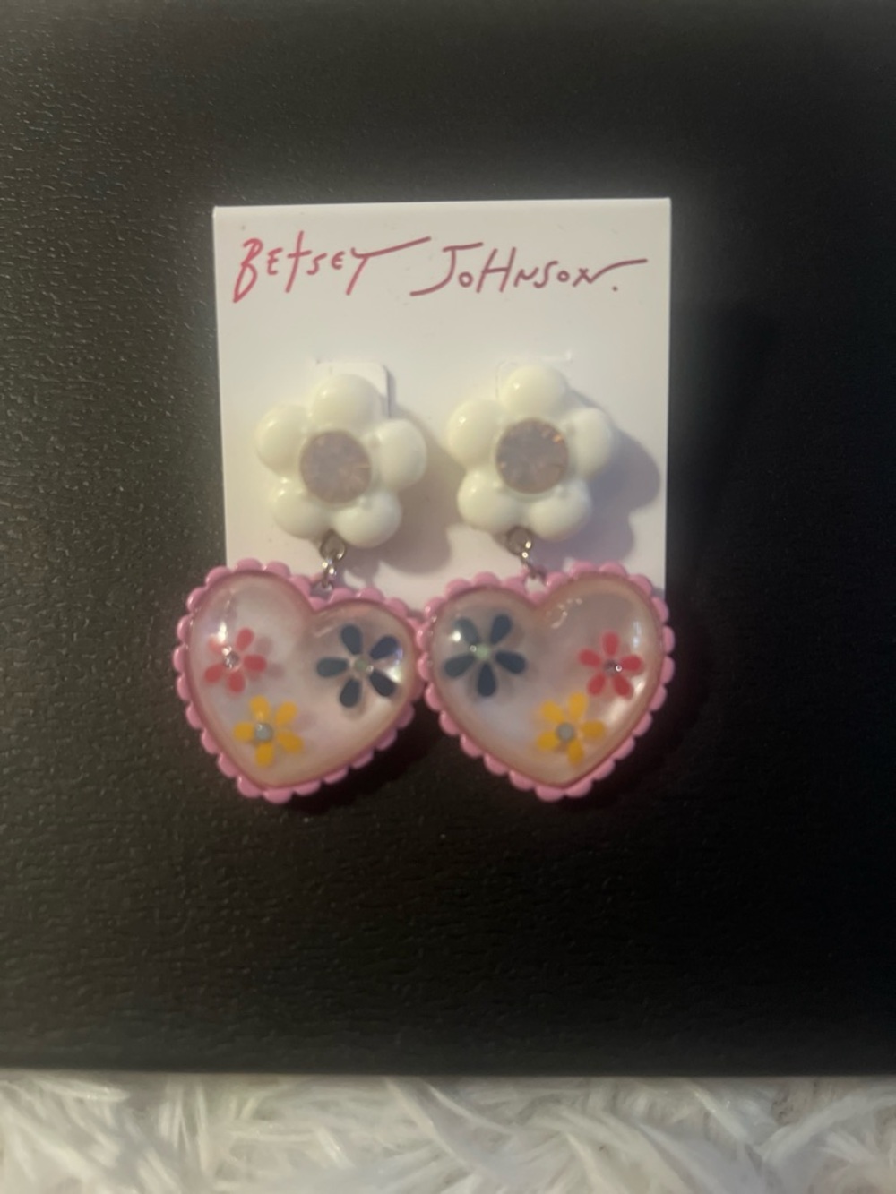 Betsey Johnson Pink Floral Heart Drop Earrings